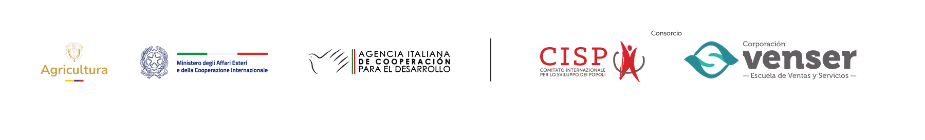 Pata de logos del convenio: Ministerio de Agricultura y Desarrollo Rural; Ministero degli Affari Esteri e della Cooperazione Internazionale; Agencia Italiana de Cooperación para el Desarrollo; consorcio CISP y Corporación Venser
